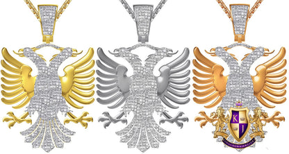 Real Genuine Authentic Diamond 0.61 Cwt. 39+ Grams Albanian Eagle Double Headed Flying Bird 10K Gold Over Albania Pendent Charm Big 2.5''