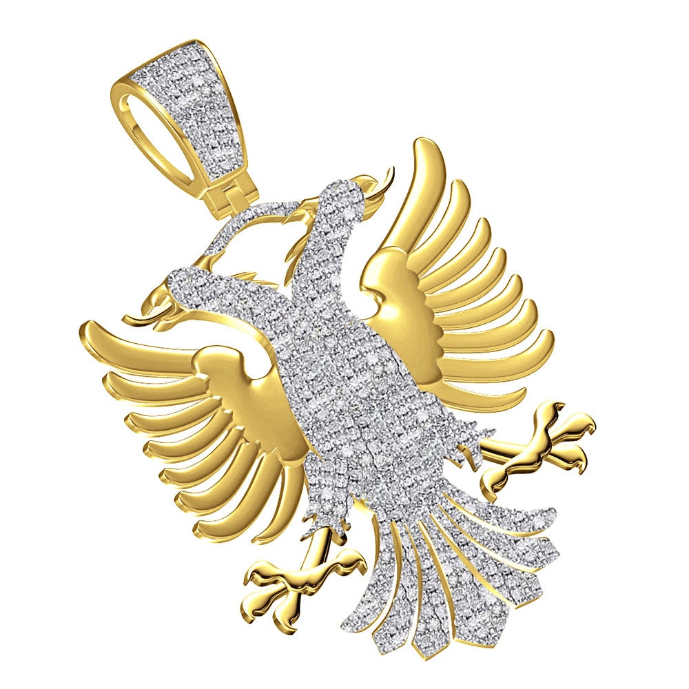 Real Genuine Authentic Diamond 0.61 Cwt. 39+ Grams Albanian Eagle Double Headed Flying Bird 10K Gold Over Albania Pendent Charm Big 2.5''