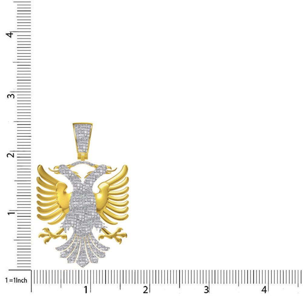 Real Genuine Authentic Diamond 0.61 Cwt. 39+ Grams Albanian Eagle Double Headed Flying Bird 10K Gold Over Albania Pendent Charm Big 2.5''