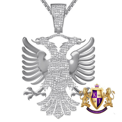 Real Genuine Authentic Diamond 0.61 Cwt. 39+ Grams Albanian Eagle Double Headed Flying Bird 10K Gold Over Albania Pendent Charm Big 2.5''