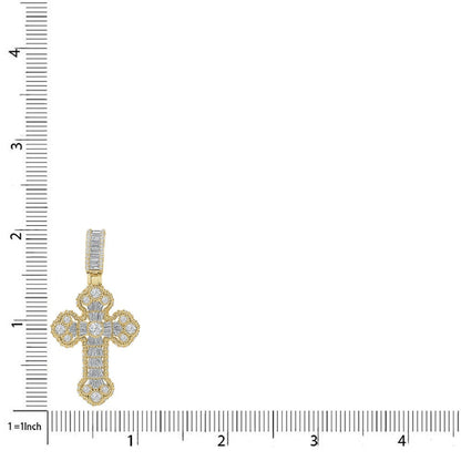 Baguette Real Authentic Italian Sterling Silver Simulated Diamond  14K Gold Over Jesus Cross Pendent Charm Chain Set 2''