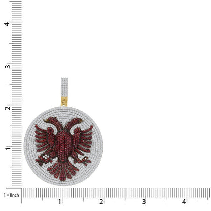35+ Grams Big 2.65'' Real Sterling Silver Simulated Diamond Albanian Eagle Double Headed Flying Bird Medallion 14K Gold Finish Charm Pendant
