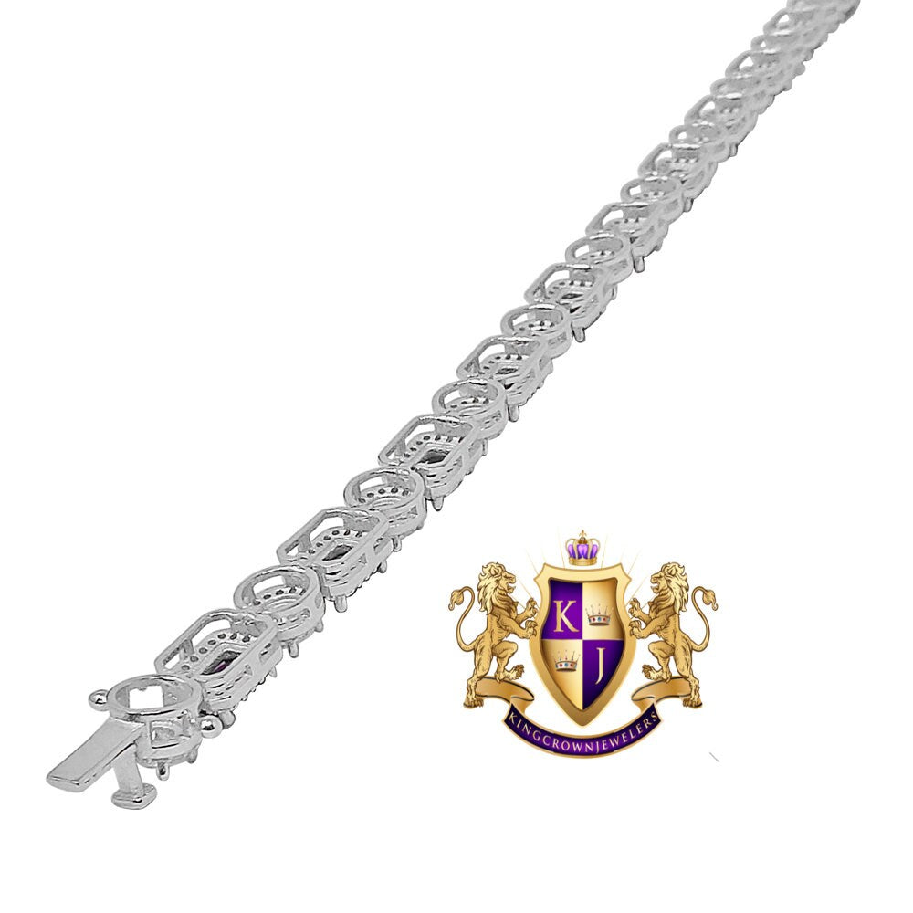 Ruby Red Genuine Sterling Silver Solitaire 4.00 Cwt. Simulated Diamond 14K White Gold Over 6 mm Tennis Link Bracelet 7.75''