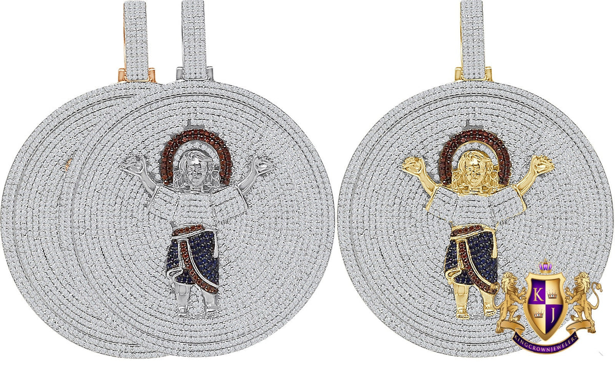 35+ Grams Big 3'' Real Sterling Silver Baby Infant Jesus Santo Nino De Atocha Divino Simulated Diamond Pendant 14K Gold Over Medallion Charm
