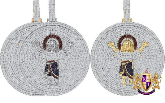 35+ Grams Big 3'' Real Sterling Silver Baby Infant Jesus Santo Nino De Atocha Divino Simulated Diamond Pendant 14K Gold Over Medallion Charm