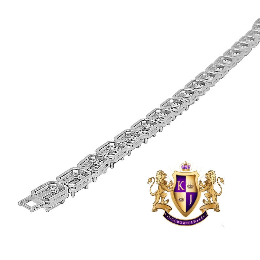 Real Genuine Sterling Silver Crystal Clear Zirconia Solitaire 4.00 CT Simulated Diamond 14K White Gold Over 10 mm Tennis Link Bracelet 7.5''
