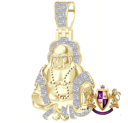 Real Genuine Authentic Diamond 0.61 Cwt. 27+ Grams Lord Gautama Buddha Buddhist Meditation Pendent 10K Gold Over Religious Charm + Chain 2''