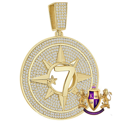 42+ Grams Big 3'' Real Sterling Silver 6.75 Cwt. Simulated Diamond Five-Percent Nation Five Percenter Allah Muslim 10K Gold On Charm Pendant