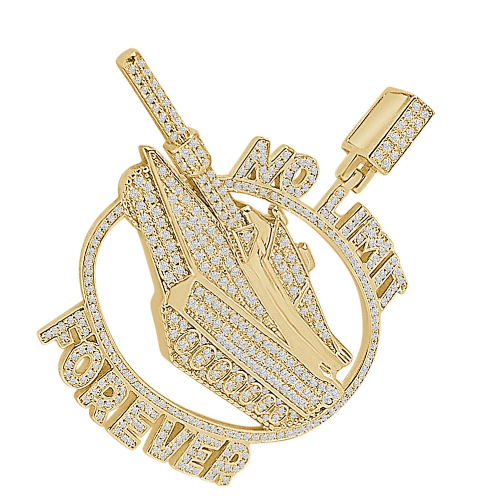 29+ Grams Real Genuine Sterling Silver 2.50 Cwt. Simulated Diamond No Limit Military Army Tank Custom Pendant 14K Gold Finish Charm 2.50''