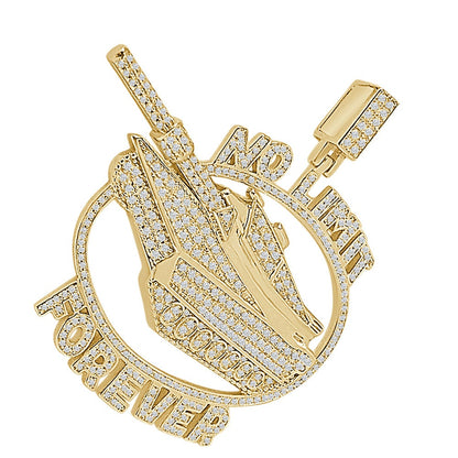 29+ Grams Real Genuine Sterling Silver 2.50 Cwt. Simulated Diamond No Limit Military Army Tank Custom Pendant 14K Gold Finish Charm 2.50''