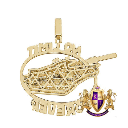 29+ Grams Real Genuine Sterling Silver 2.50 Cwt. Simulated Diamond No Limit Military Army Tank Custom Pendant 14K Gold Finish Charm 2.50''