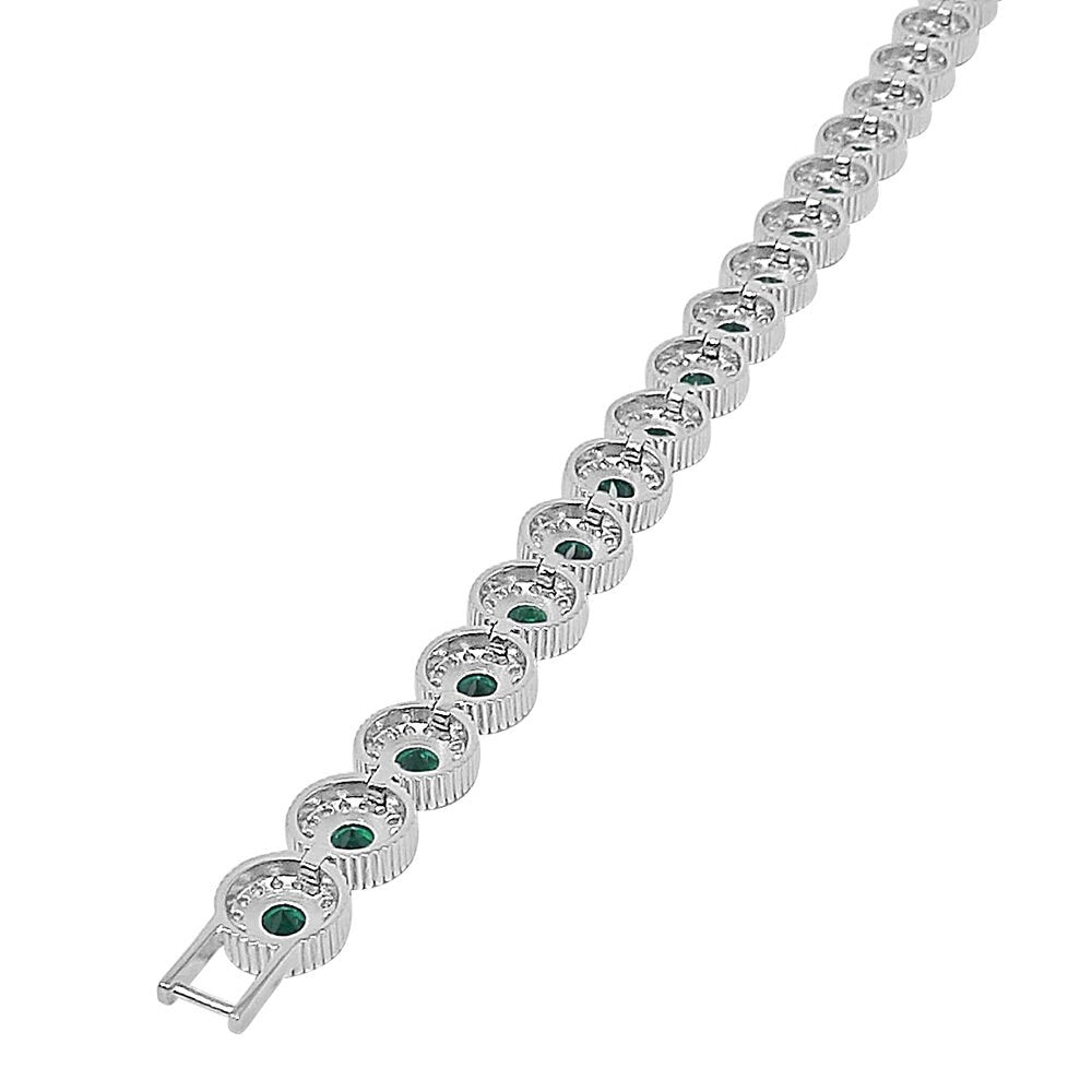 Unisex Green Emerald Real Sterling Silver Solitaire 4.00 Cwt. Simulated Diamond 14K White Gold Over 7mm Tennis Link Flower Bracelet 7''