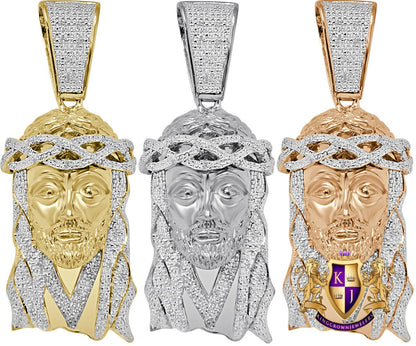 Real Genuine Authentic Diamond 35+ Grams Big 2.85'' Jesus Christ Face Piece Cross Head Charm 10K Gold Over Unisex Pendent