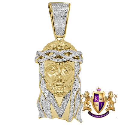 Real Genuine Authentic Diamond 35+ Grams Big 2.85'' Jesus Christ Face Piece Cross Head Charm 10K Gold Over Unisex Pendent