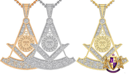 Real Genuine Diamond 0.60 Cwt. 18+ Grams Mason Past Masters Degree Masonic Freemasonry 10K Gold Over Pendent Unisex Charm Chain Set 2.25''