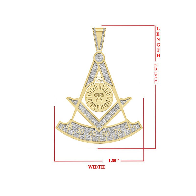 Real Genuine Diamond 0.60 Cwt. 18+ Grams Mason Past Masters Degree Masonic Freemasonry 10K Gold Over Pendent Unisex Charm Chain Set 2.25''
