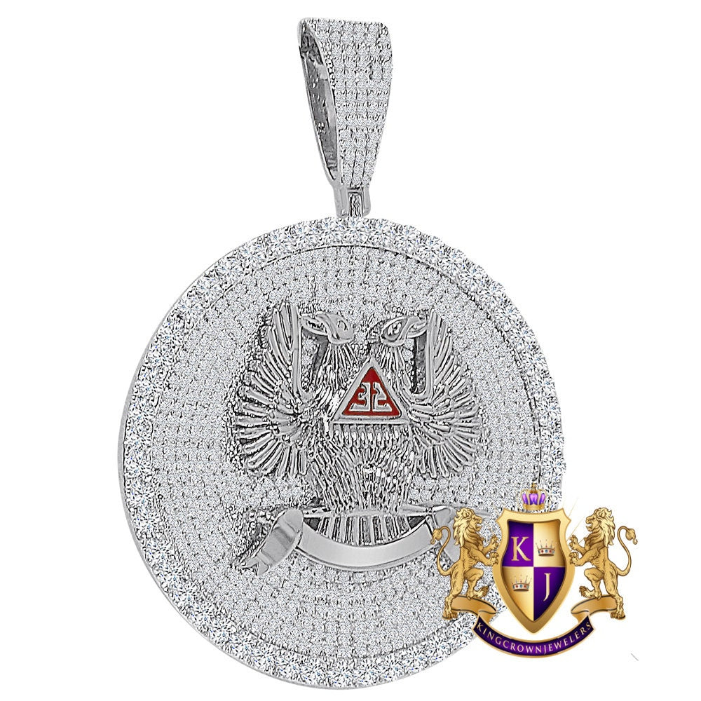 45+ Grams 3" 14K Gold On Simulated Diamond Double-Headed Eagle 32 Degree Masonic Scottish Rite Freemasonry Custom Pendent Charm Medallion