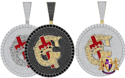 Men's 45+ Grams Big 3" Exclusive Custom Piece 14K Gold Over Simulated Diamond Knight Templar Masonic Freemason Pendent Charm Medallion