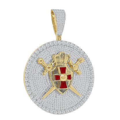 Men's 45+ Grams Big XL 3" 14K Gold Over Simulated Diamond Knights Templar Masonic Freemasonry Sword Shield Custom Pendent Charm Medallion