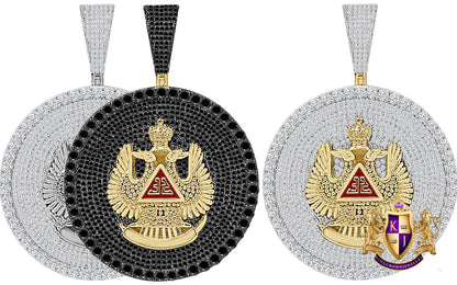 Men's 45+ Grams Big XL 3" Custom Piece 14K Gold Finish Simulated Diamond 32 Degree Masonic Scottish Rite Freemasonry Pendent Charm Medallion