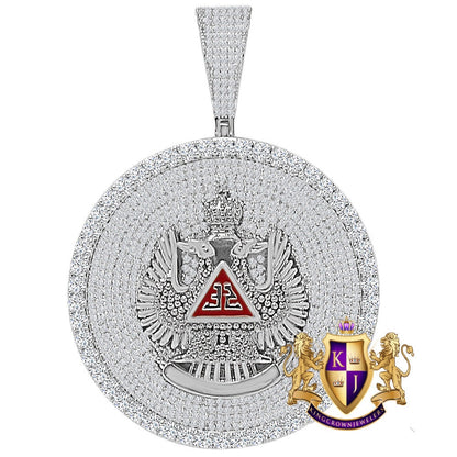 Men's 45+ Grams Big XL 3" Custom Piece 14K Gold Finish Simulated Diamond 32 Degree Masonic Scottish Rite Freemasonry Pendent Charm Medallion