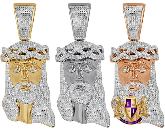 Real Genuine Diamond 39+ Grams Big 3'' Jesus Christ Face Piece Cross Head Charm 10K Gold Finish Unisex Pendent