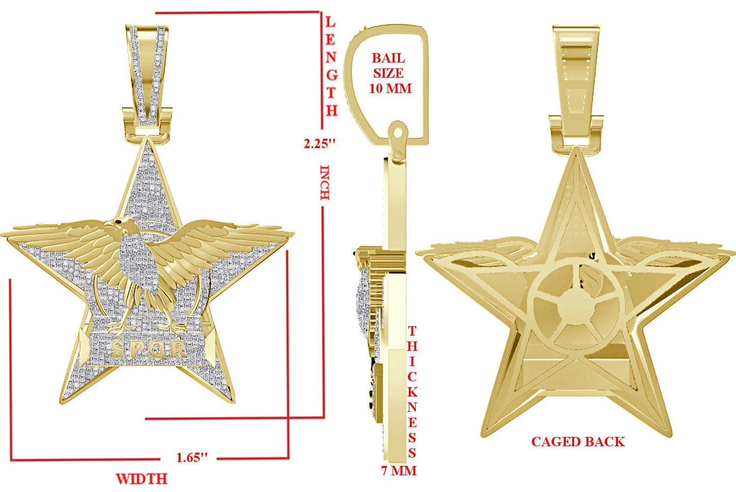Real Genuine Authentic Diamond 0.60 Cwt. SPQR Roman Legion Eagle Empire Masonic Freemasonry Pendant 10K Gold Over Charm 20 + Grams