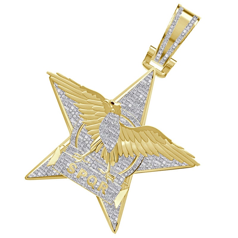Real Genuine Authentic Diamond 0.60 Cwt. SPQR Roman Legion Eagle Empire Masonic Freemasonry Pendant 10K Gold Over Charm 20 + Grams