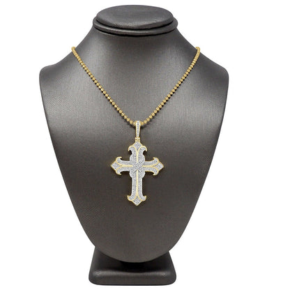 Real Genuine Authentic Diamond 1.25 Cwt. Jesus Cross Designer Pendant 10K Gold Over Religious Charm Chain Set 2''