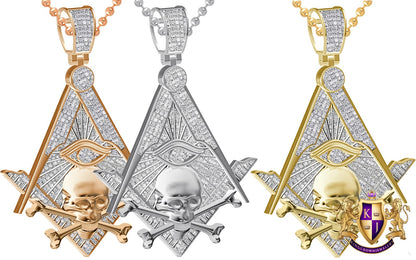 Real Diamond 0.60 Cwt. Masonic Skull Bones Freemasons Illuminati G Compass All Seeing Eye Of Providence Widows Sons Charm Pendant Chain Set