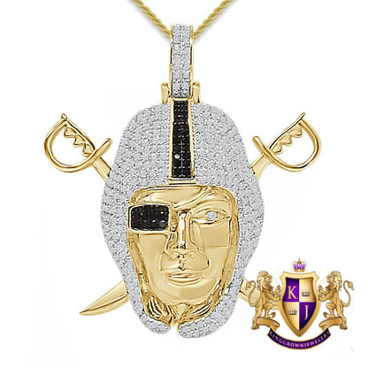 Real Genuine Sterling Silver 26+ Grams 4.50 Cwt. Simulated Diamond 14K Gold Finish Oakland Raiders Sports Custom Pendant Charm + Free Chain