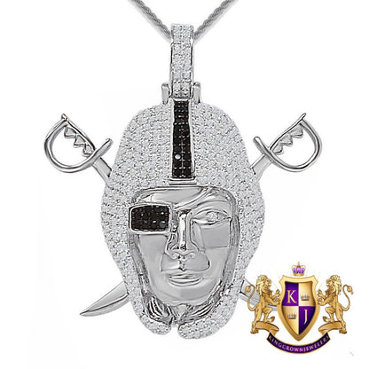 Real Genuine Sterling Silver 26+ Grams 4.50 Cwt. Simulated Diamond 14K Gold Finish Oakland Raiders Sports Custom Pendant Charm + Free Chain