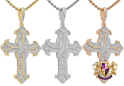 Real Genuine Authentic Diamond 1.25 Cwt. Jesus Cross Designer Pendant 10K Gold Over Religious Charm Chain Set 2''