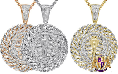 Real Genuine Authentic Diamond 0.50 Cwt. Egyptian Pharaoh King Tut Mummy 10k Gold Over Round Medallion Charm Pendant 2''