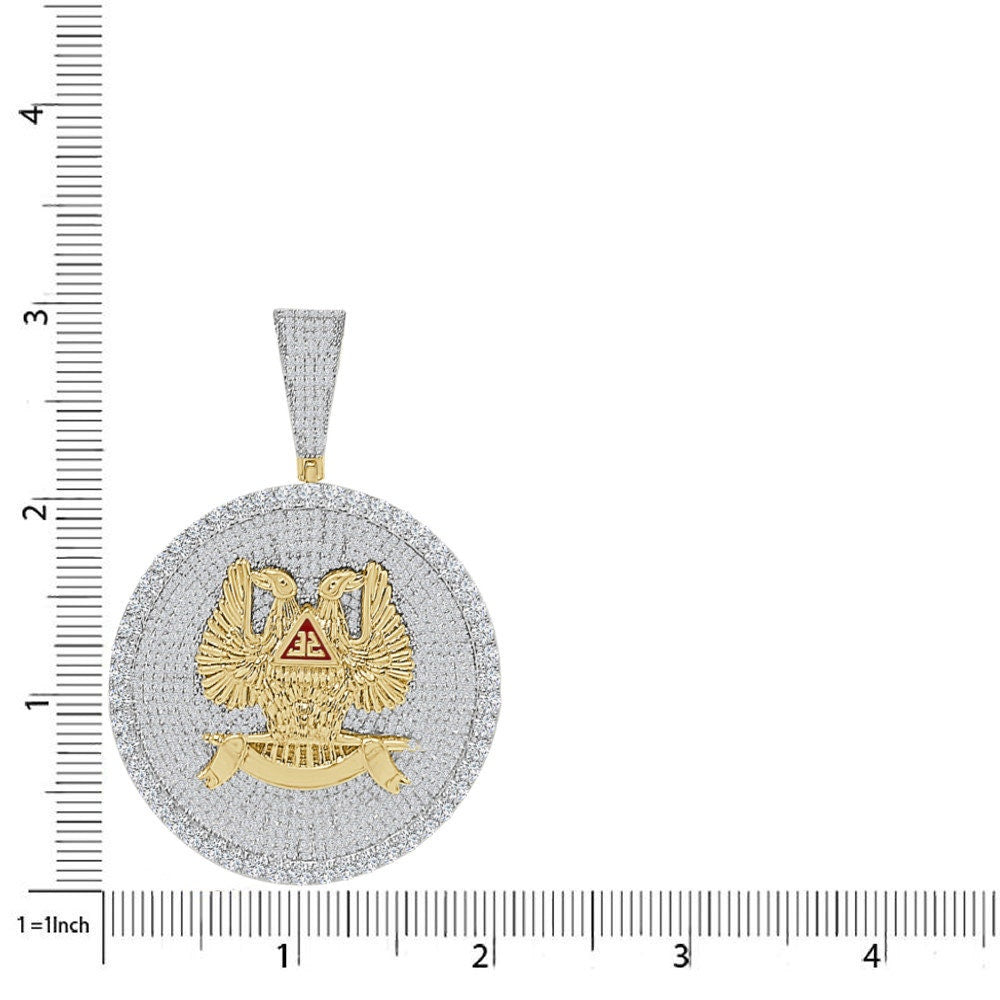 45+ Grams 3" 14K Gold On Simulated Diamond Double-Headed Eagle 32 Degree Masonic Scottish Rite Freemasonry Custom Pendent Charm Medallion