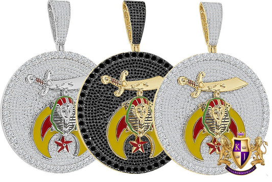 45+ Grams Big XL 3" Exclusive Custom Piece 14K Gold Finish Simulated Diamond Shriners Freemasonry Masonic Freemason Medallion Pendent Charm
