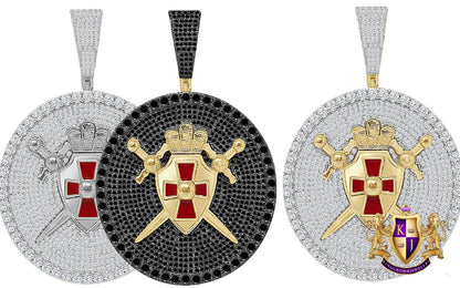 Men's 45+ Grams Big XL 3" 14K Gold Over Simulated Diamond Knights Templar Masonic Freemasonry Sword Shield Custom Pendent Charm Medallion