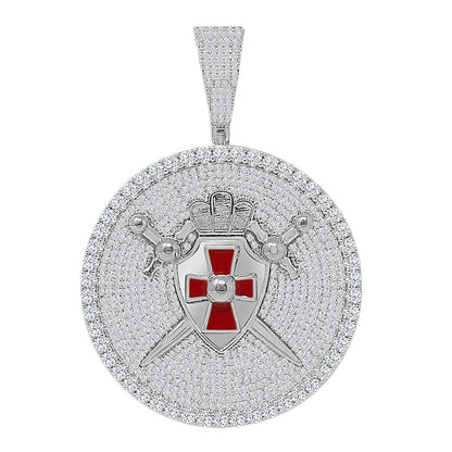 Men's 45+ Grams Big XL 3" 14K Gold Over Simulated Diamond Knights Templar Masonic Freemasonry Sword Shield Custom Pendent Charm Medallion