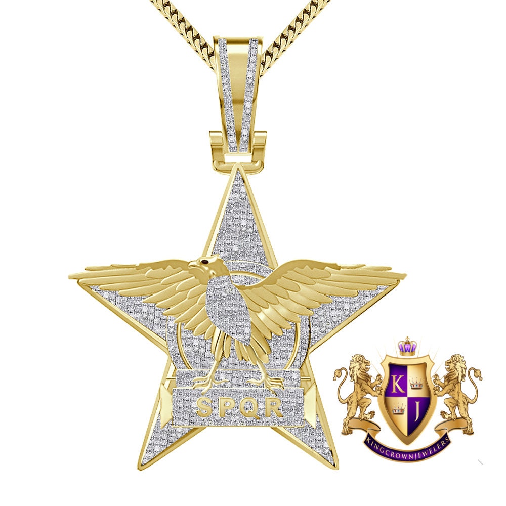 Real Genuine Authentic Diamond 0.60 Cwt. SPQR Roman Legion Eagle Empire Masonic Freemasonry Pendant 10K Gold Over Charm 20 + Grams
