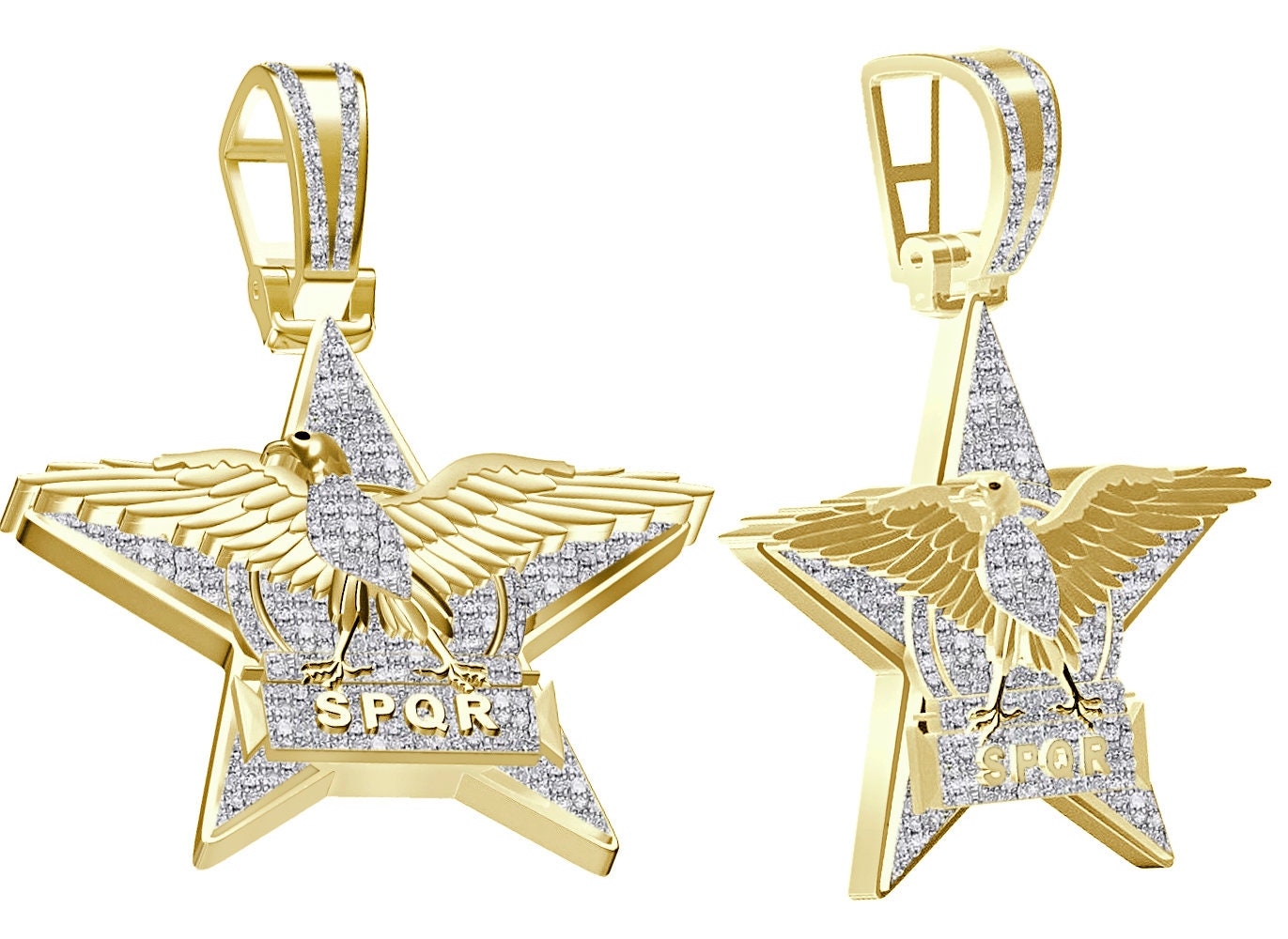 Real Genuine Authentic Diamond 0.60 Cwt. SPQR Roman Legion Eagle Empire Masonic Freemasonry Pendant 10K Gold Over Charm 20 + Grams