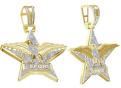 Real Genuine Authentic Diamond 0.60 Cwt. SPQR Roman Legion Eagle Empire Masonic Freemasonry Pendant 10K Gold Over Charm 20 + Grams