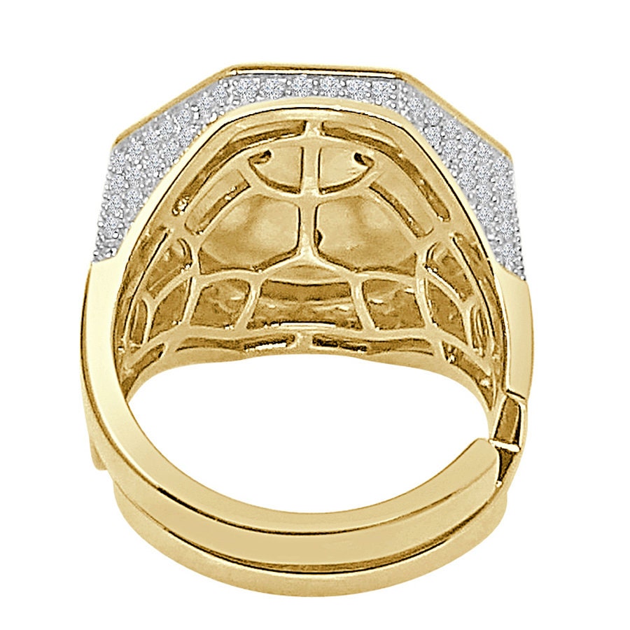 Men's Real Silver 14K Gold On Lab Diamond Knight Templar Masonic Shield and Sword Freemasonry Freemason Band Ring (Adjustable Size 10 Up 12)