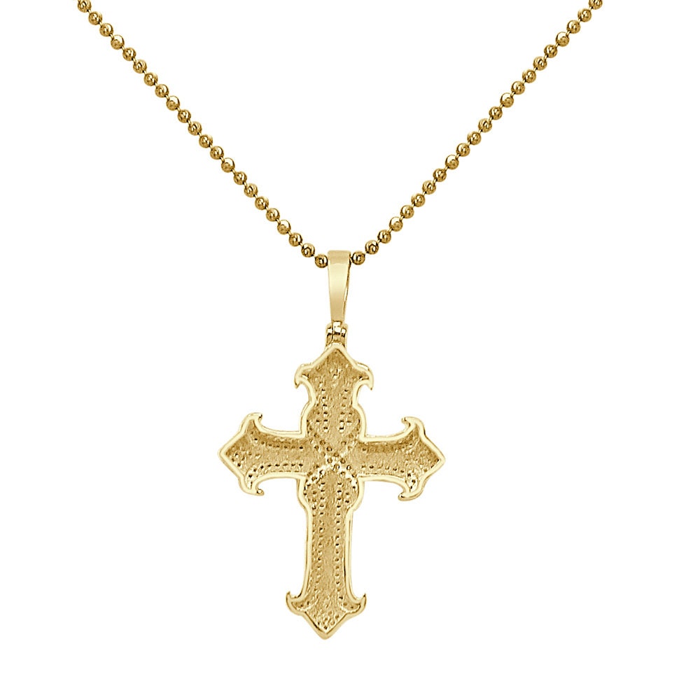 Real Genuine Authentic Diamond 1.25 Cwt. Jesus Cross Designer Pendant 10K Gold Over Religious Charm Chain Set 2''