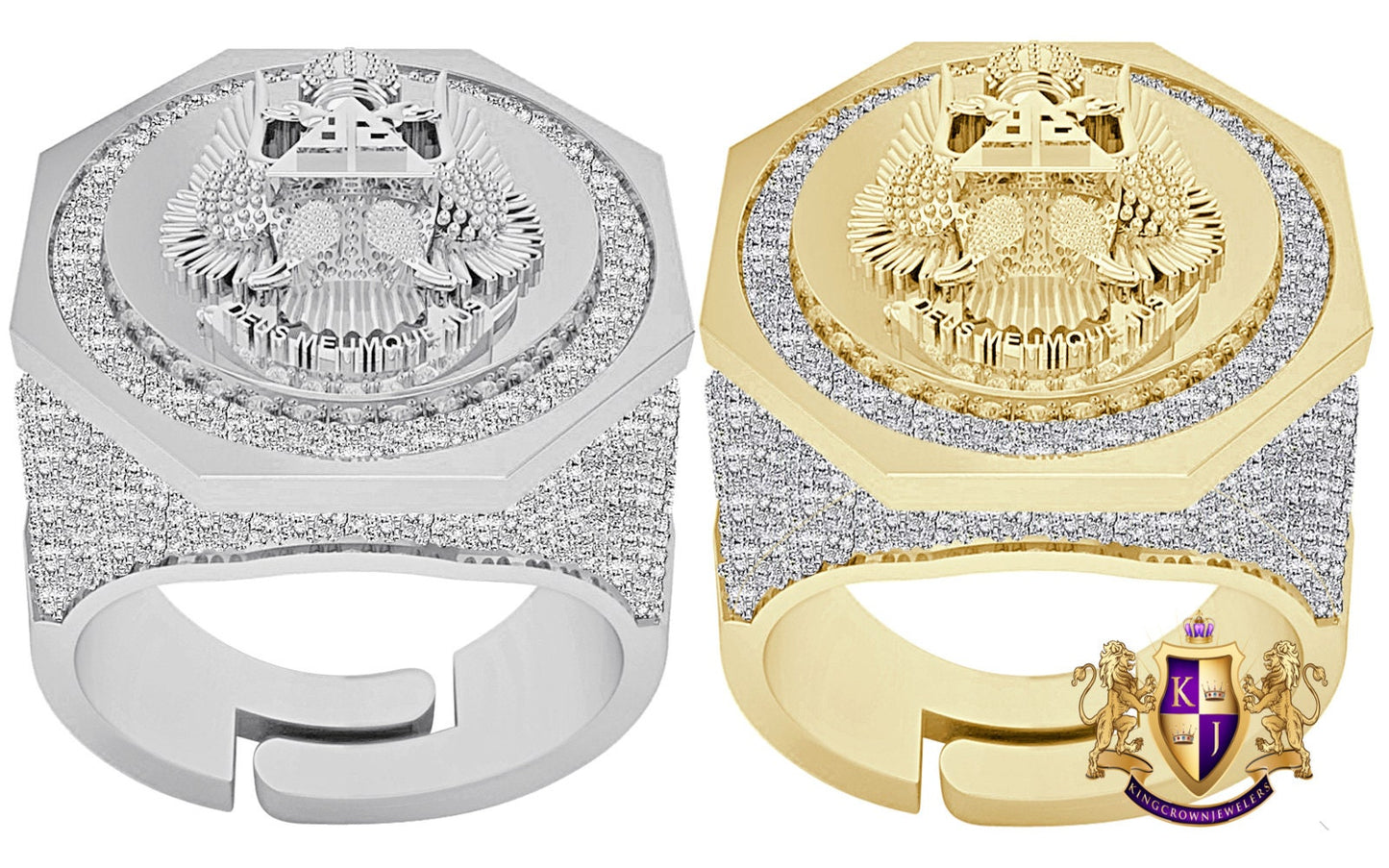 Men's Real Genuine Diamond 1.25 Cwt. Scottish Rite 32 Degree Wings Up Masonic Knights Templar Freemasonry Band Ring 10K Gold Over 17+ Grams