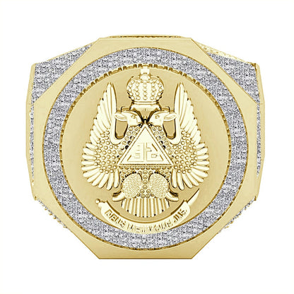 Men's Real Genuine Diamond 1.25 Cwt. Scottish Rite 32 Degree Wings Up Masonic Knights Templar Freemasonry Band Ring 10K Gold Over 17+ Grams
