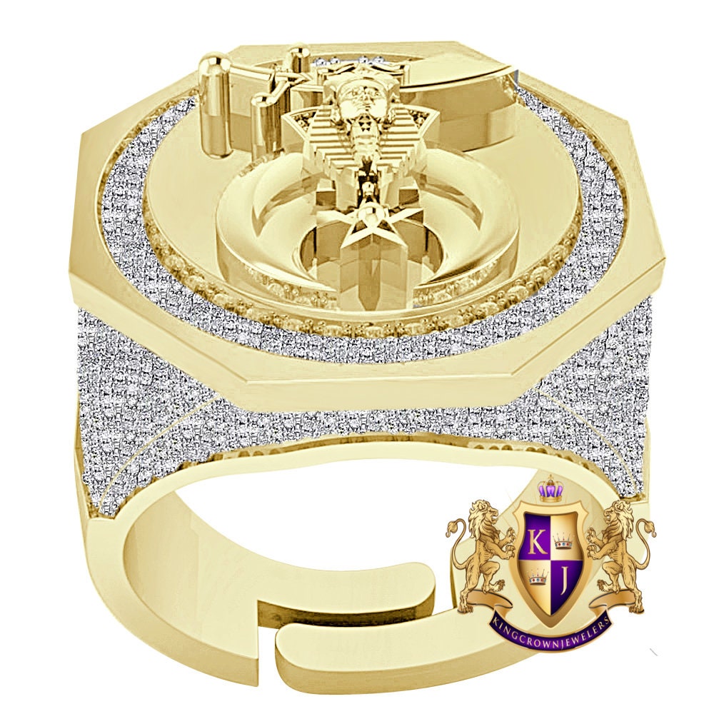 Men's Real Genuine Diamond 1.25 Cwt. Prince Hall Shrine Freemasonry Masonic Freemason Shriners Ring Band 22mm 17+ Grams
