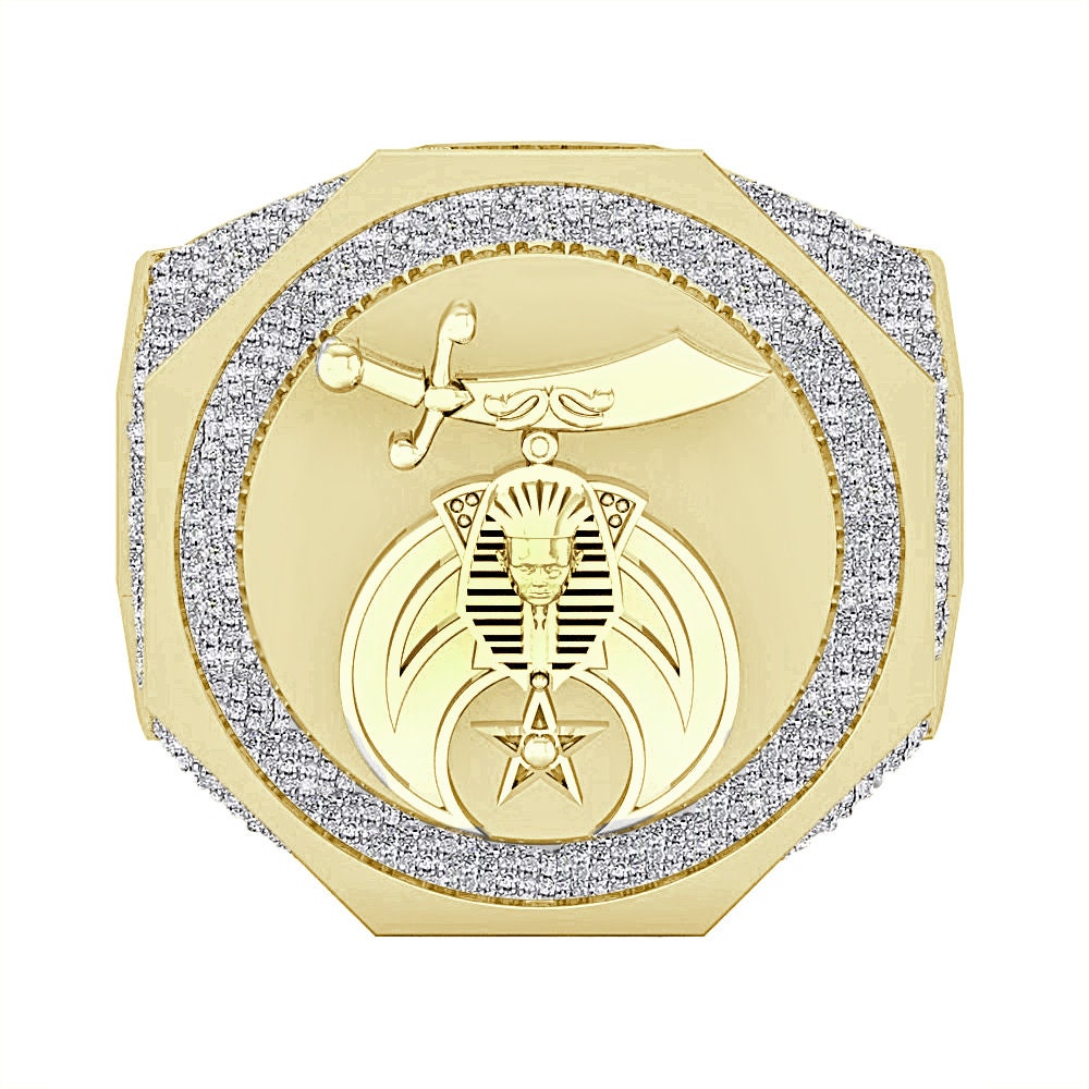 Men's Real Genuine Diamond 1.25 Cwt. Prince Hall Shrine Freemasonry Masonic Freemason Shriners Ring Band 22mm 17+ Grams