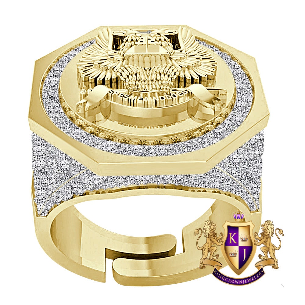 Real Genuine Diamond 1.25 Cwt. Scottish Rite 32 Degree Wings Up Masonic Knights Templar Freemasonry Men's Band Ring 10K Gold Over 17+ Grams