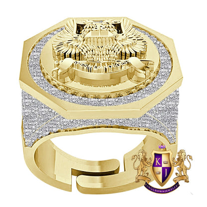 Real Genuine Diamond 1.25 Cwt. Scottish Rite 32 Degree Wings Up Masonic Knights Templar Freemasonry Men's Band Ring 10K Gold Over 17+ Grams
