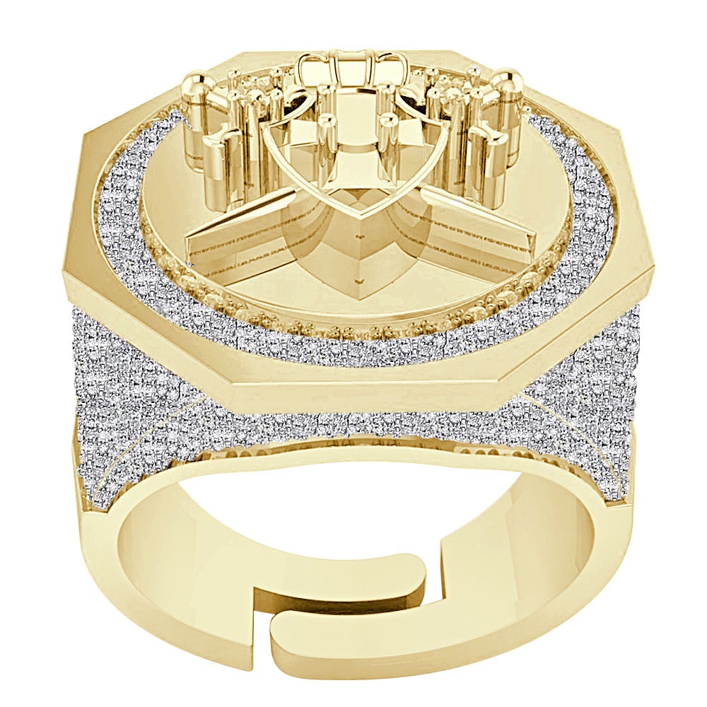 Men's Real Genuine Diamond 1.25 Cwt. Knight Templar Masonic Shield and Sword Freemasonry Freemason Band Ring 10K Gold Over 17+ Grams